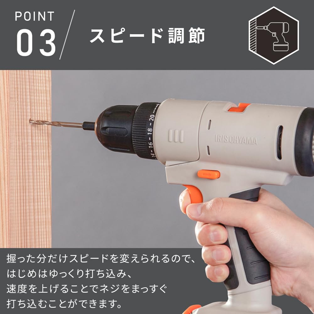 IRIS OHYAMA Rechargeable Drill Driver Set with No Charger Sand Beige 5-in-1 10.8V Multi-Gear Type-C Charging, Required, PJM10DRS,