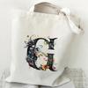 26 Letters Flower Tote Bag For Women Eco Reusable Shoulder Bagslarge Capacity Canvas Casual Harajuku Shopping Shopper Handbag