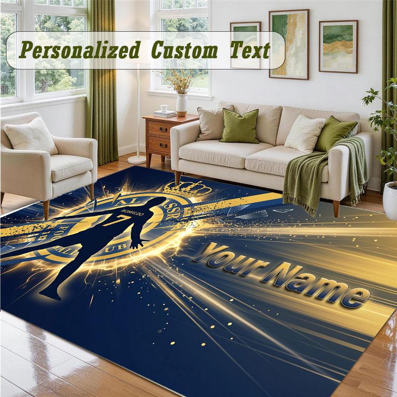 Crystal Velvet Square Rug Custom NameCristiano Ronaldo Pattern Non Slip Home Floor Decor Rug