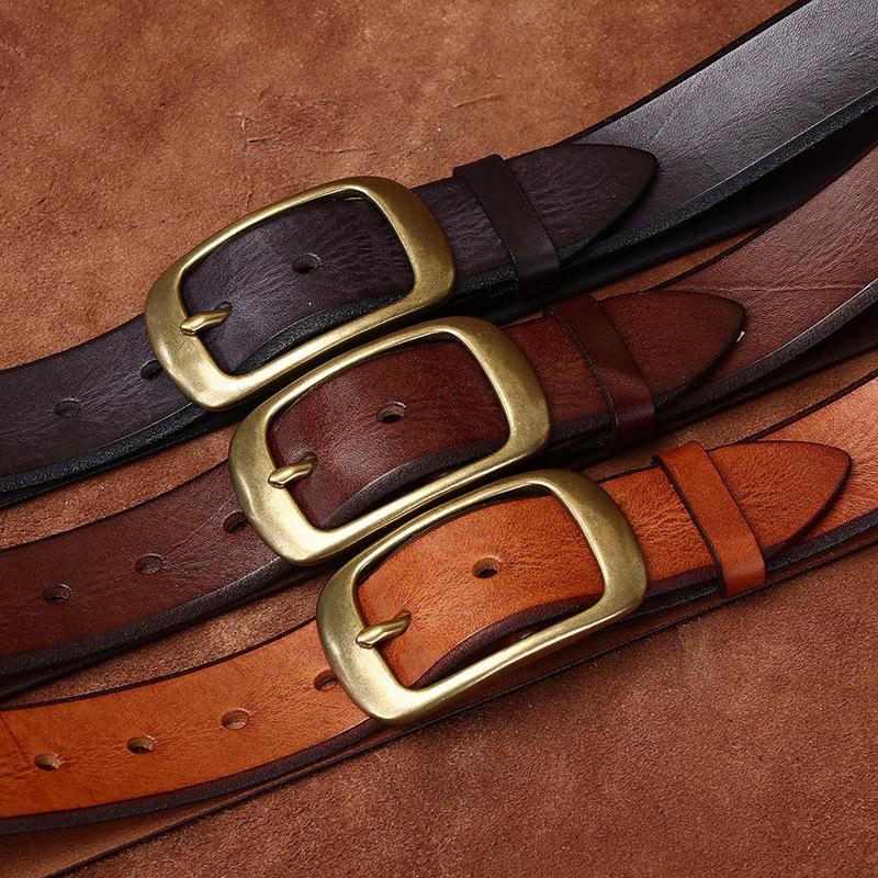 Men's Belt Retro Emboss Personality Beveled Handmade Men's First Layer Cow Leather Belt Men's Leather Pin Buckle Jeans Belt Men's