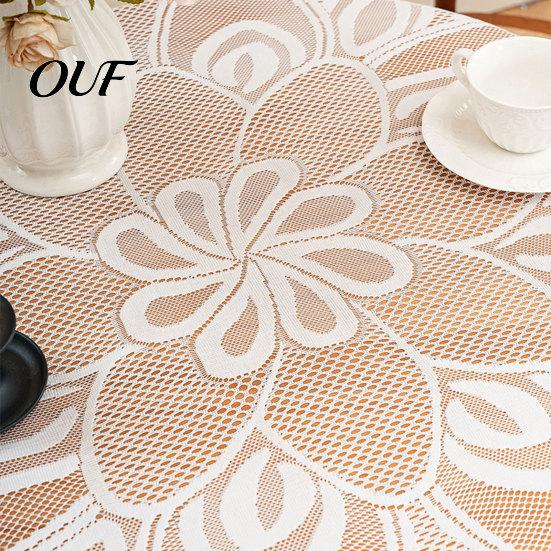 Retro Lace Overlay Vintage White Floral Tablecloth, Rustic Boho Table Cover, French Style Tablecloth Dining Cloth for Wedding Bridal Shower