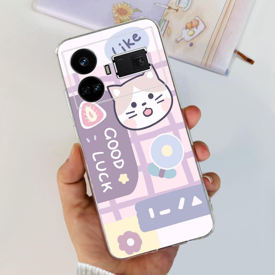 For Realme GT5 Case Clear Silicone Soft TPU Cover For OPPO Realme GT 5 RealmeGT5 Cases Flower Marble Jelly Bumper Coques
