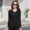 Spring and Autumn Women's Thin Bottoming Temperament Cotton Long-sleeved V-neck T-shirt
