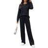 Женский модный и удобный трикотажный комплект для отдыха с круглым вырезом, длинными рукавами и брюками с начесом