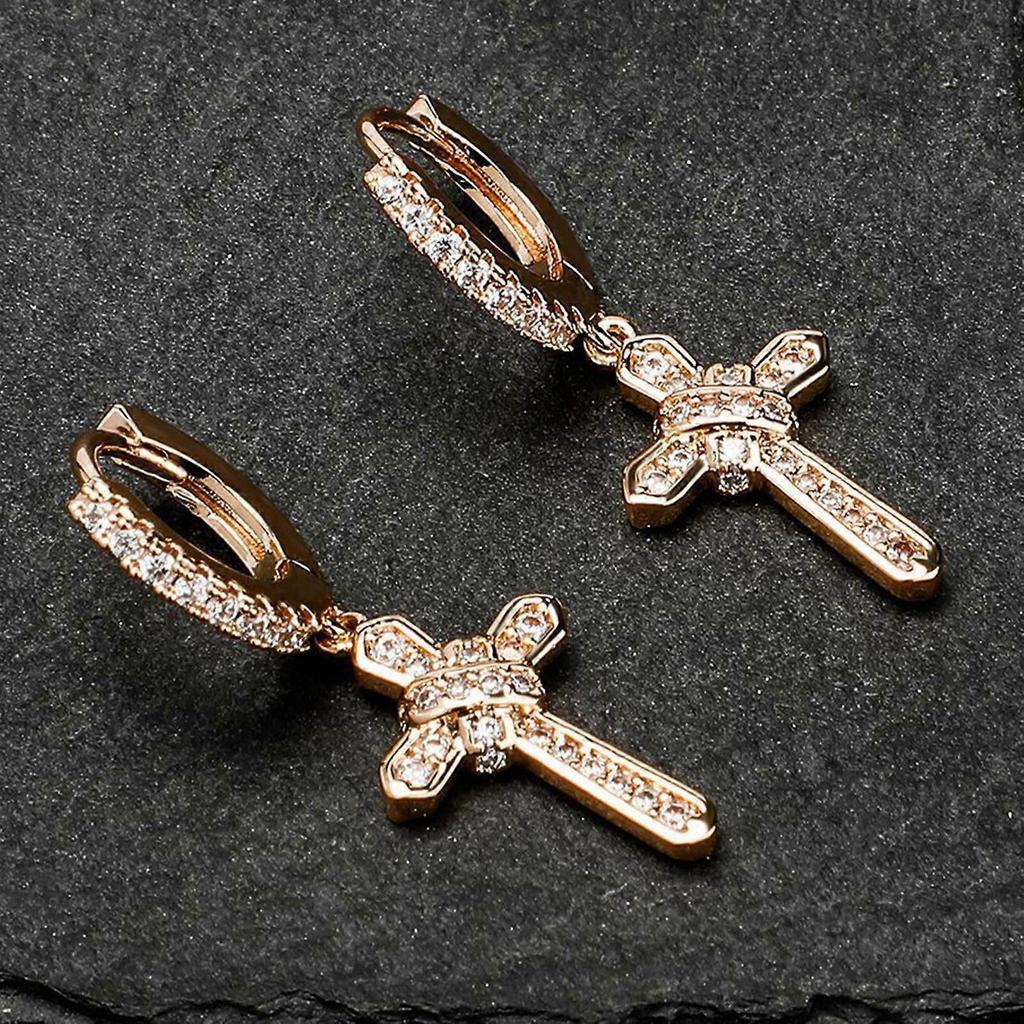 Cross Hoop Earrings, Jewelry Hoop Earrings for Men Women Anniversaries, Rose Gold