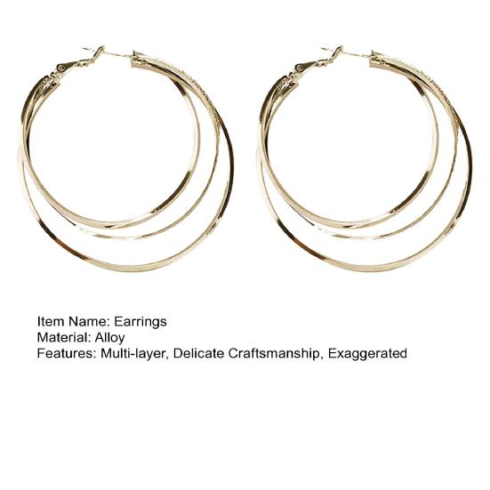 1 Pair Women Earrings Multi-layer Exaggerated Shiny High Polished Temperament Ear Decoration Jewelry Round Large Hoop Earrings Women Gift