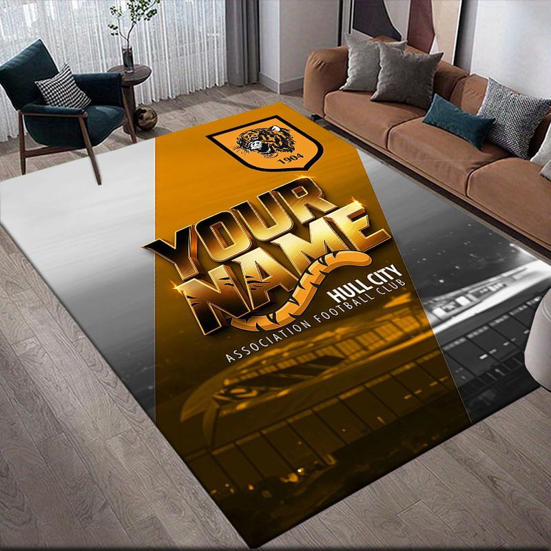 Custom Name,Hull City AFC Home Sofa Decoration for Living Room & Bedroom, Non‑Slip Play Flannel Floor Mat for Game Room
