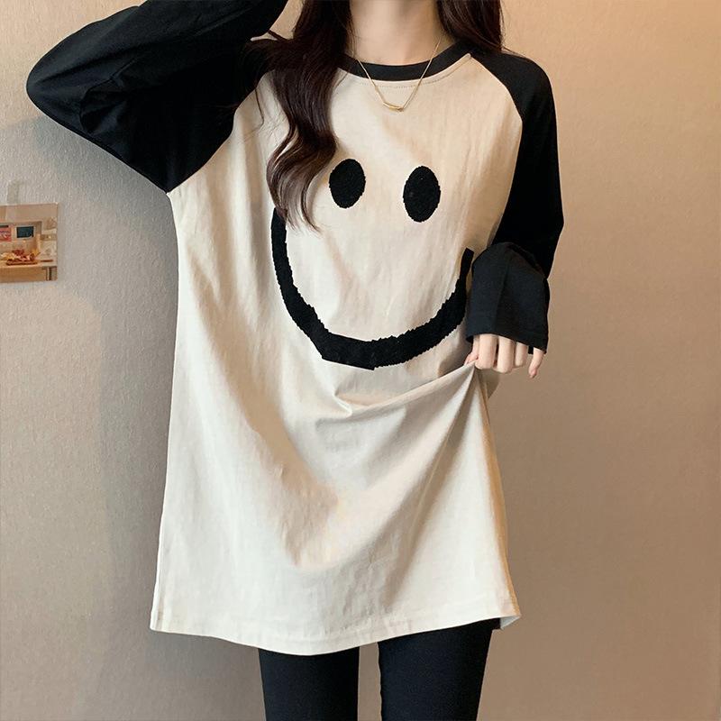 Contrast Color Mid-length Pure Cotton T-shirt Women's Long-sleeved Inner Wear Spring, Autumn and Winter 2024 New Butt-covering White Bottoming Shirt