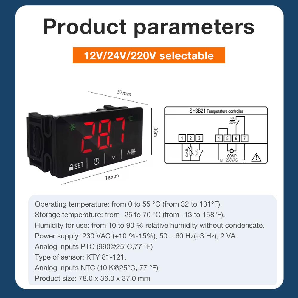 LCD Touch Screen Temperature Controller Microcomputer Thermostat Switch with NTC Sensor for Heating Cooling Defrosting 220V