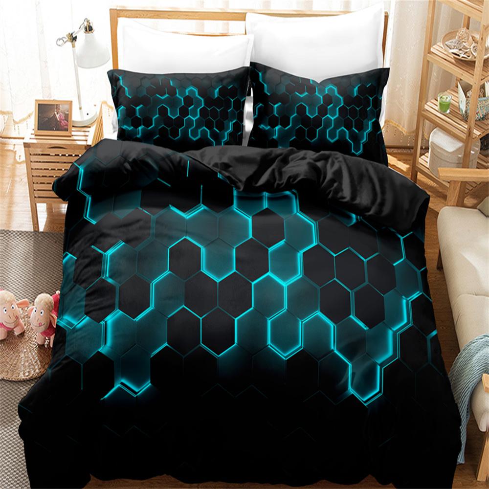 Постельный комплект сотовидный черный и красный с цифровой печатью - 1 пододеяльник + 2 наволочки (Нет подушки)