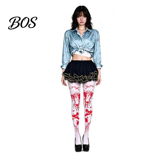 Comfortable Zombie Cosplay Costume Halloween Blood Print for Women, Scary Apron, Hooded Elastic Polyester Horror Themed Apparel Cloak, Stockings