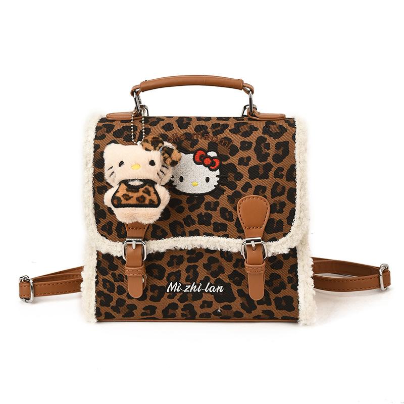 Cartoon Cute Cat Girl Backpack Retro Leopard Print Kindergarten Baby Schoolbag Autumn And Winter Children'S Backpack