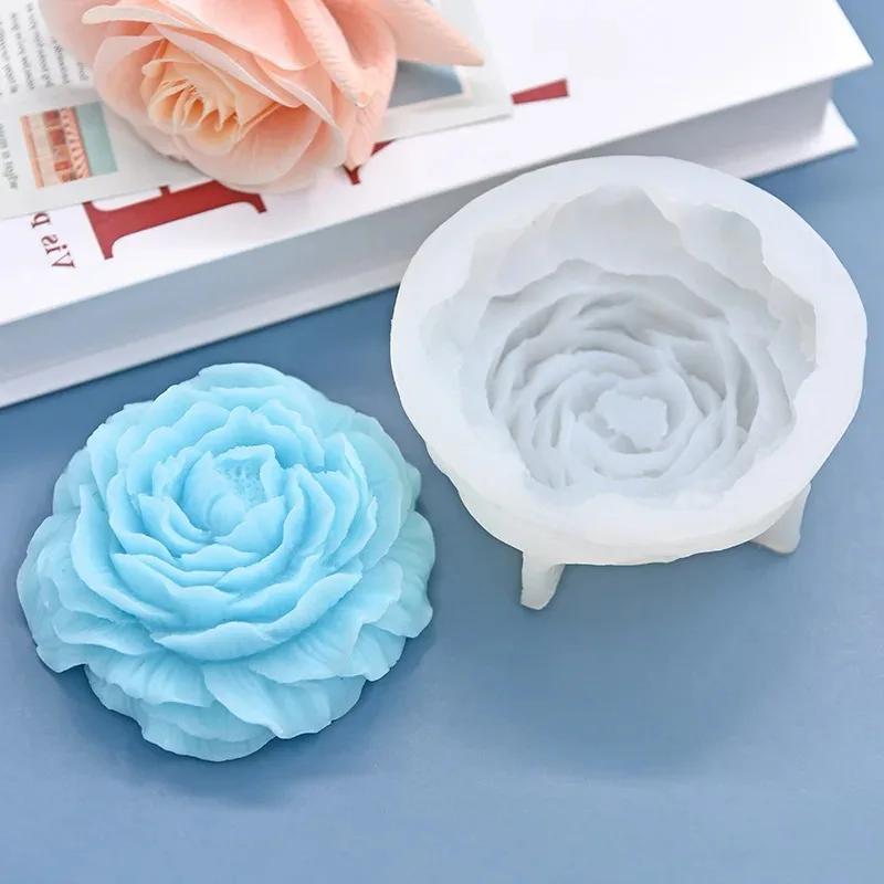 3D Peony Silicone Candle Mold Food Grade Flower Mold DIY Handmade Creative Flower Aromatherapy Plaster Resin Soap Making Supplie