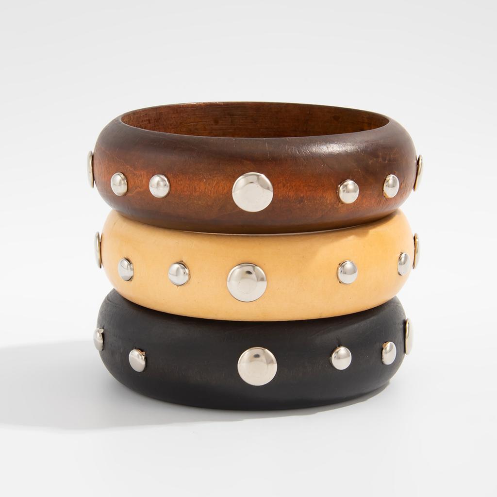 Ретро Мода Пятиконечная Звезда Клепка Деревянный Браслет Манжеты Y2k Панк Стиль Геометрический Винтажный Браслет Ювелирные Изделия Мода Хип-хоп Гранж Pulseras Mujer