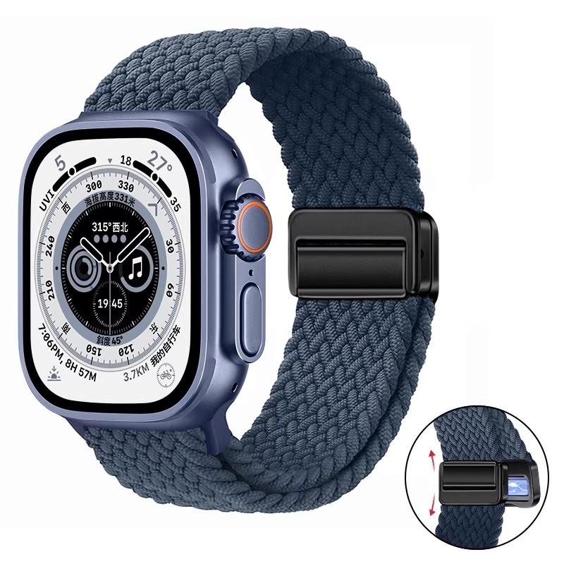 Плетеное нейлоновое петлевое ремешок для Apple Watch Ultra 3 2 49 мм 11 10 46 мм 42 мм 9 8 7 45/41 мм Магнитный ремешок iWatch 6 5 SE 44/40 мм Correa