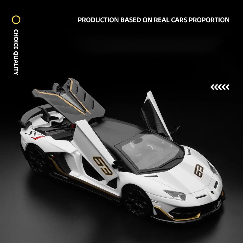 1/24 Lamborghini Aventador SVJ63 Металлическая модель Металлическая модель автомобиля Звук и свет Детская игрушка Коллекционные предметы Подарок на день рождения