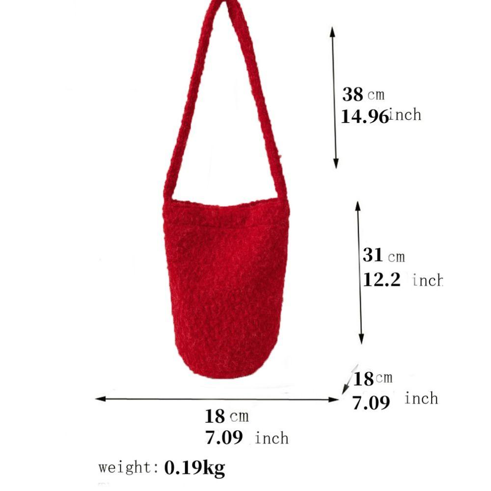 Cute Wool Tote Bag Sweet Shoulder Bag Portable Plush Bucket Bag Shopping