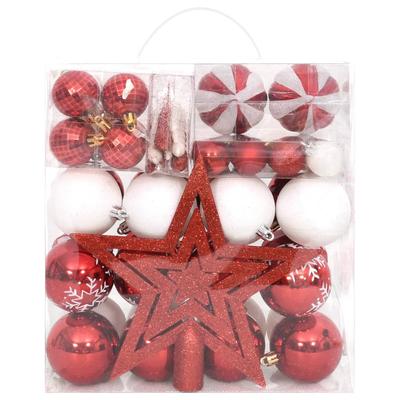 64 Piece Christmas Ornament Set In Red and White