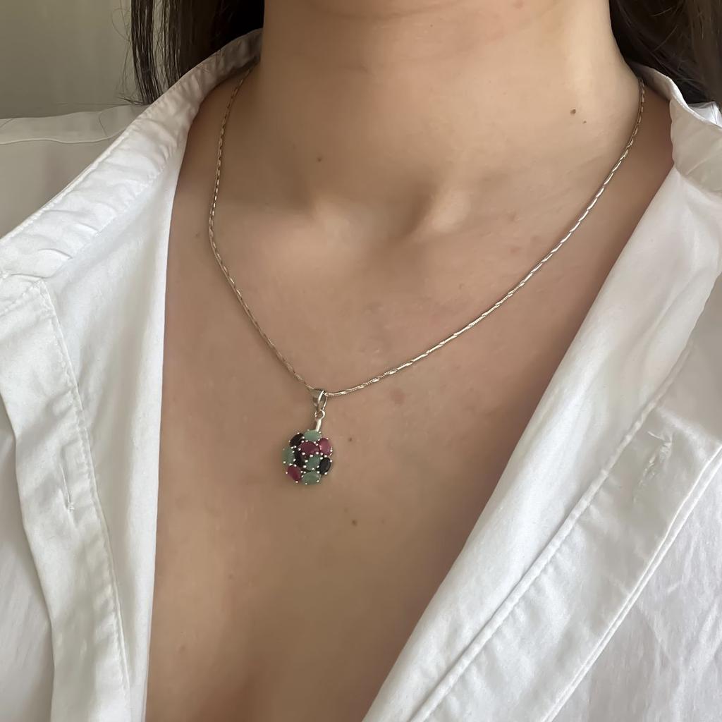 Silver Pendant with Ruby, Sapphire, Emerald (2142669)