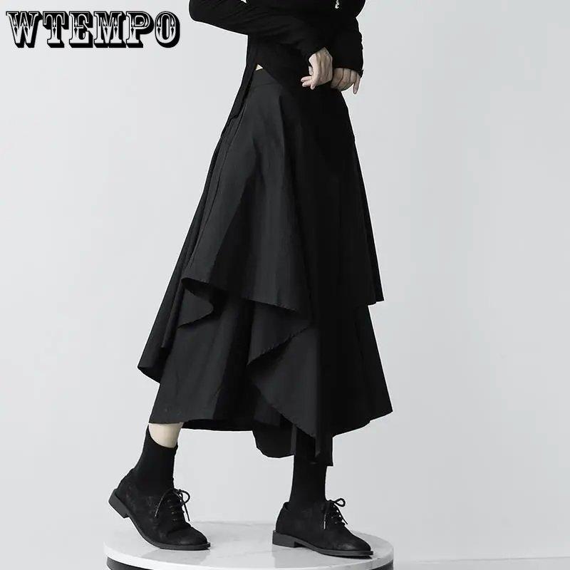 Japanese Gothic Irregular High Waist Pleated Skirts Women Black Harajuku Punk Cargo Skirt Summer Solid Casual Long Skirts