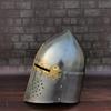 Knight Templar Helmet With Brass Cross Medieval Crusader Armor Silver Trim Cosplay