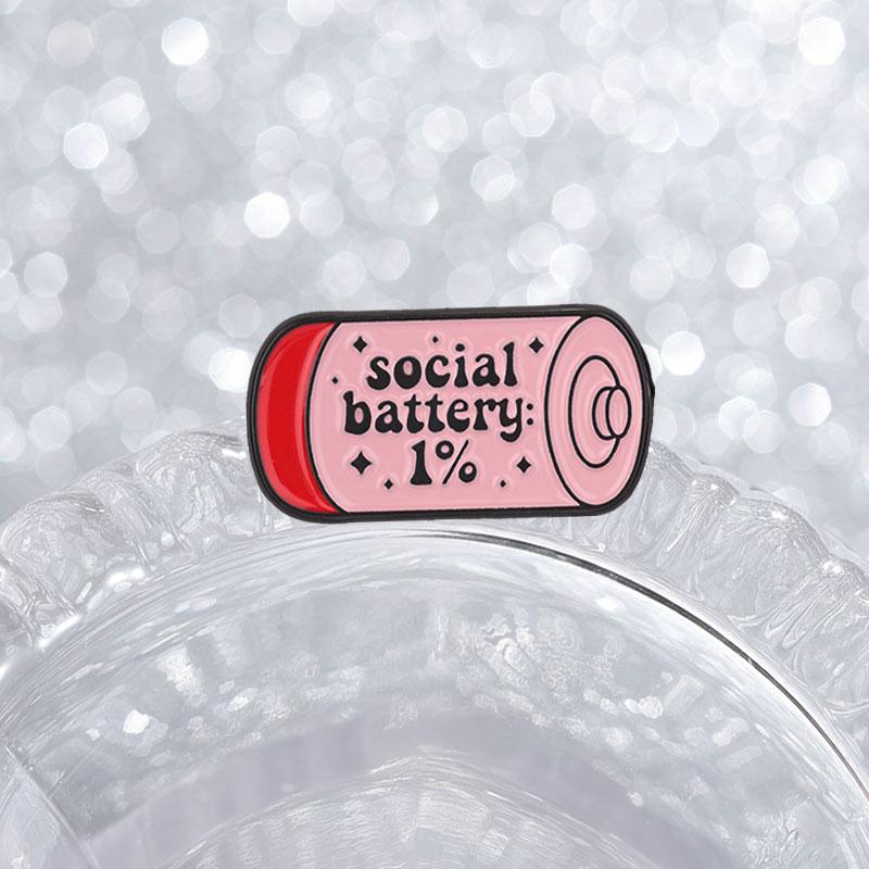 Social Battery 1% Enamel Pins Introvert Brooches Lapel Badge Mental Health Humor Jewelry Accessory Gifts For Friends