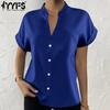 Women's Fashion Casual Summer Solid Color Print Short Sleeve V-Neck Blouses & Shirts