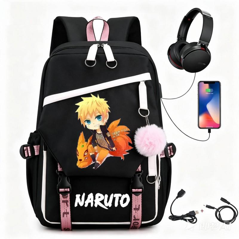 Anime Backpack Students Featuring Uchiha Itachi Design Canvas School Bag With USB Charging Port Unisex Street Style