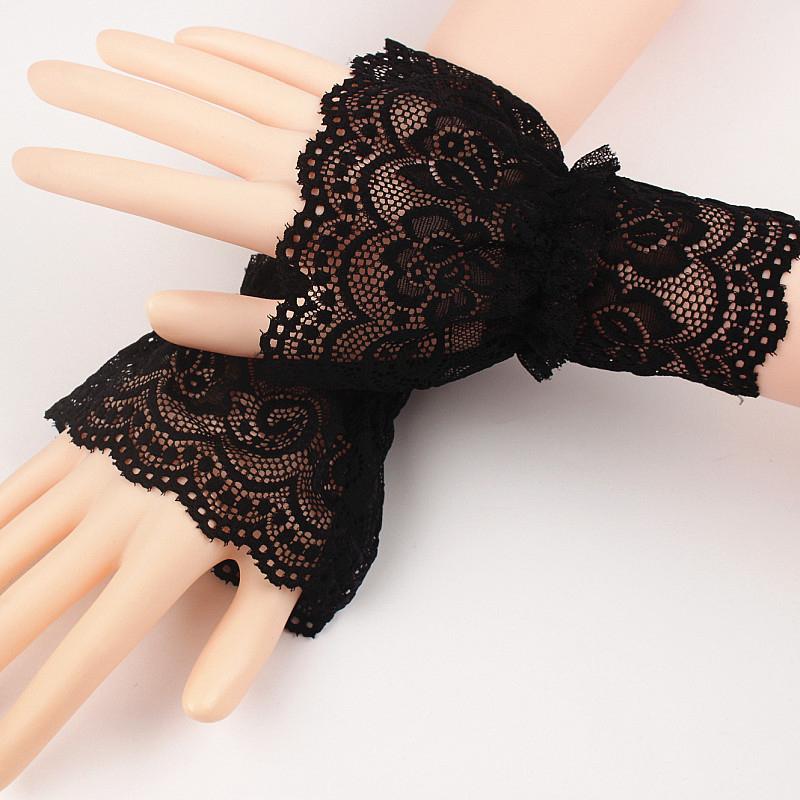 Fashion Gothic Fingerless Glove Sleeves Women Lace Short Arm Sleeves Wrist Cuffs Bracelets Solid Black White Gloves