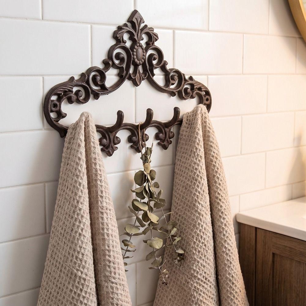 Floral Texture Wall Mount Hanging Shelf Cast Iron Key Hooks Decorative Tools Storage Rack Bedroom