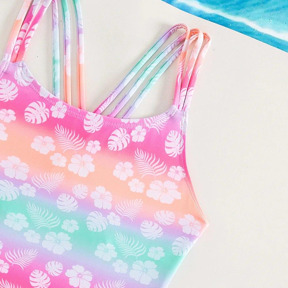 Новые цельные купальники для девочек, детские треугольные купальники, детский купальный костюм, детские монокини с цветочным принтом, летняя пляжная одежда