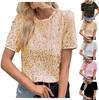 Fashionable Commuting Loose Short-sleeved Round Neck Tops For Women With Sequined T-shirts