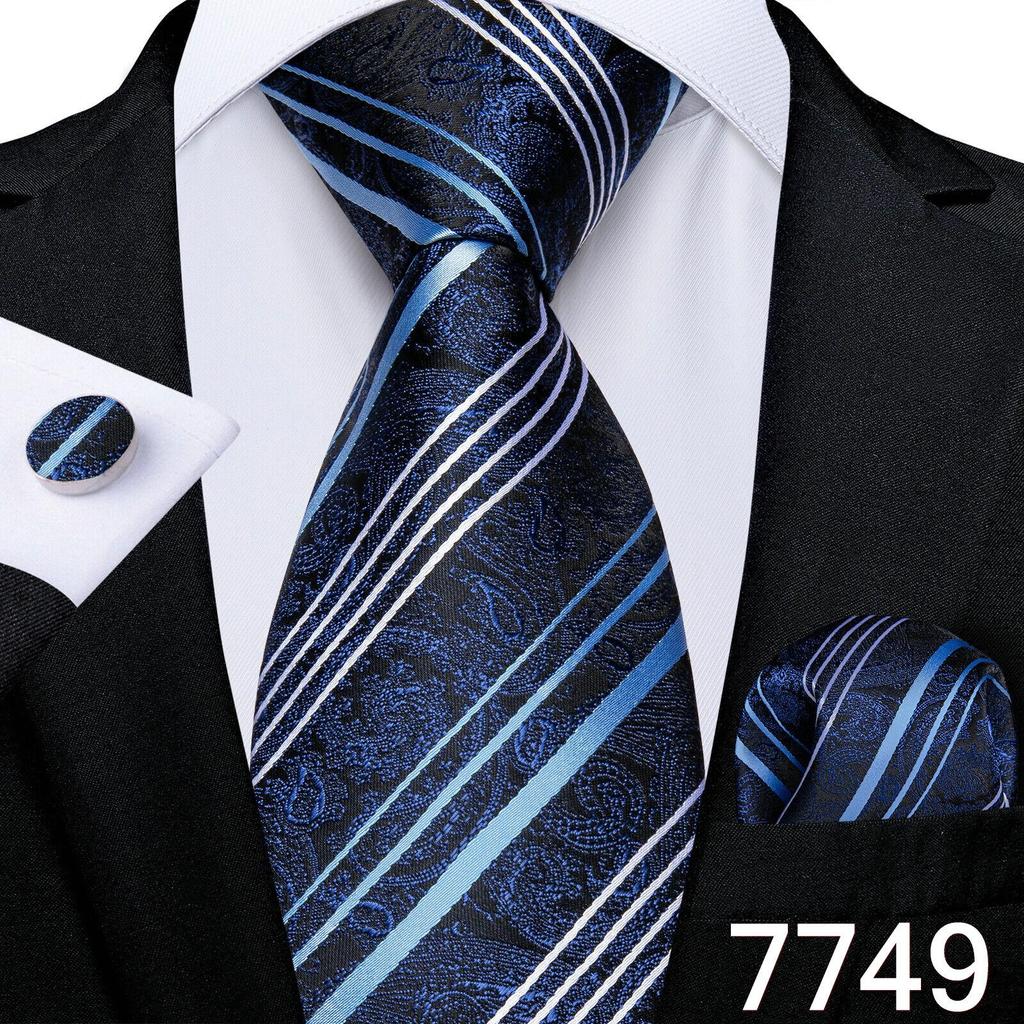 Мужской набор: Шёлковый галстук, карманный платок и запонки