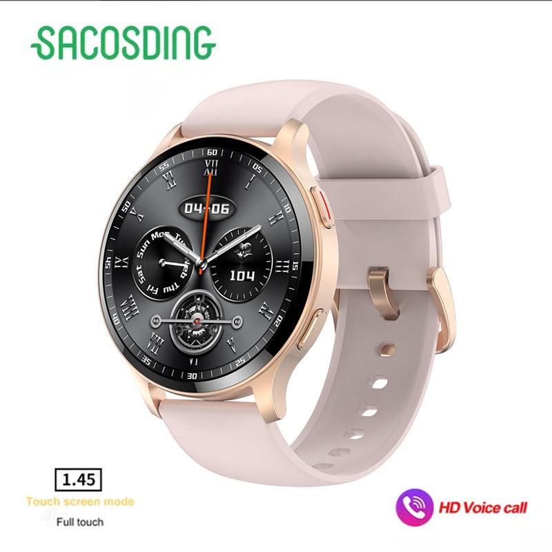 SACOSDING с сапфировым экраном 1,45-дюймовые умные часы для женщин, Bluetooth-вызов, спортивные трековые часы для мужчин, умные часы с пульсометром на заказ для Android 2024