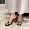 24L5 новые туфли на высоком каблуке черные темпераментные с квадратным носком фея стразы премиум сандалии женщина