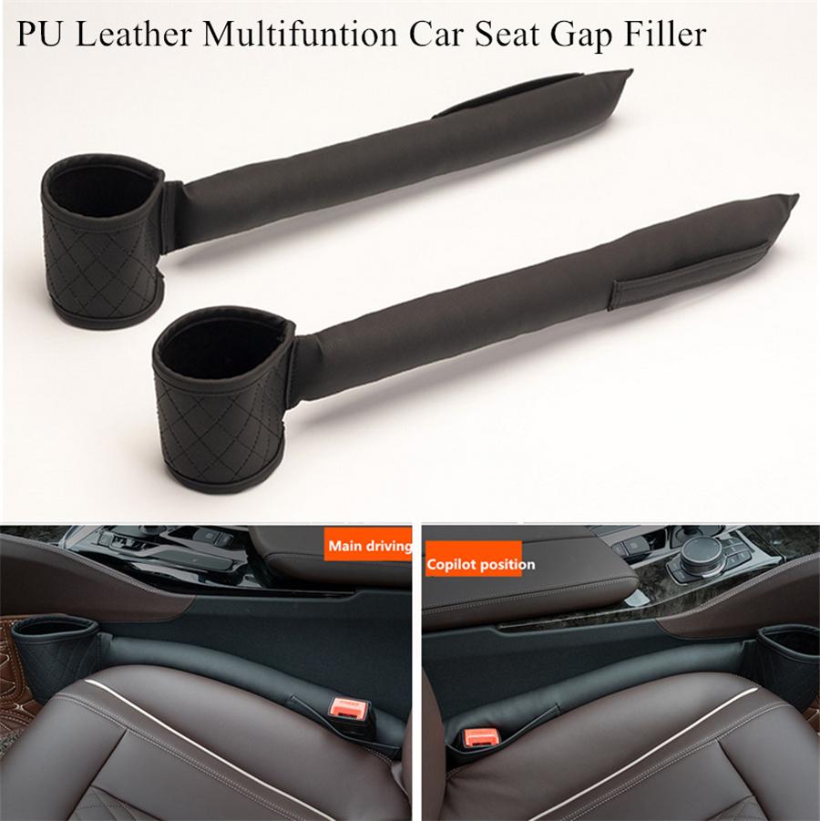 Pair Leather Car Seat Gap Filler Pockets Multifuntion Auto Seats Leak Stop Pad Soft Padding Phone Cards Cup Bottle Holder Storage Organizers