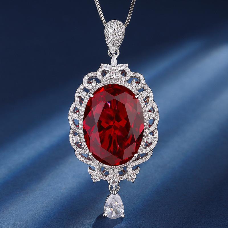 Ювелирные изделия Медное основание Позолоченное Имитация цвета Сокровище Мода Ретро Подвеска Ожерелье Большая форма Дэна Главный камень 15 * 20