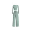 Women's one-piece set ribbed knit long-sleeve short top wide-leg pants casual loungewear