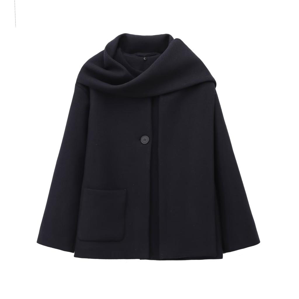 European and American style, new women's clothing, blended with scarf, round neck long-sleeved coat and coat 2095141.