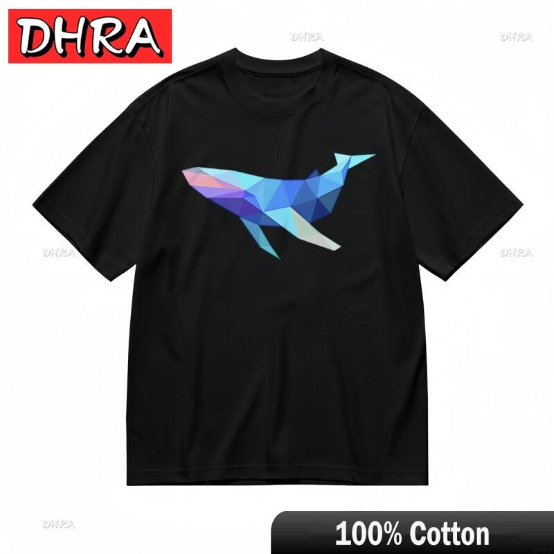 Unisexs Trend Classic TShirt Low Poly Blue Purple Whale Design 100 Cotton Tee Chic Unique Clothing Tees for Gym Shirts Women