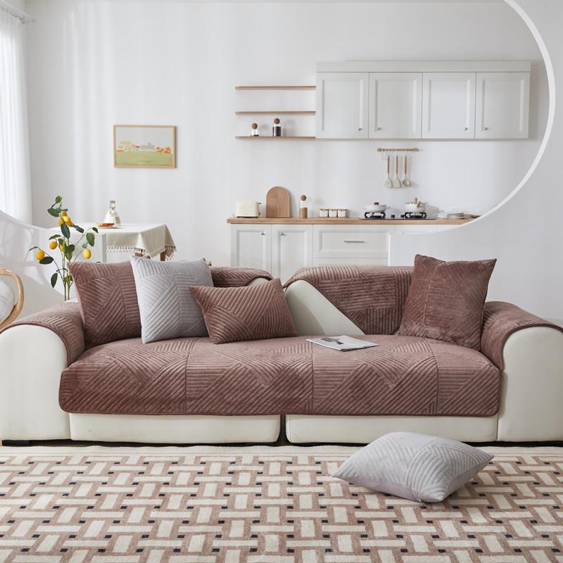 Winter Thick Plaid Plush Sofa Cover Warm Velvet Non-Slip Cushions Living Room Flannel Couch Covers Universal Armrest Back Towel