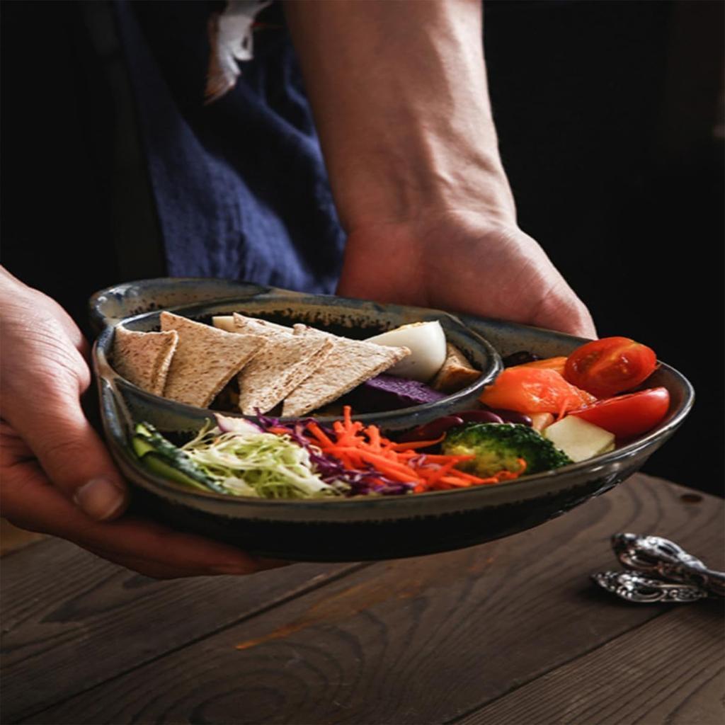 Керамическая тарелка для супа и сэндвичей, легко моется, разделенная тарелка для закусок с ручкой для завтрака, подарки на свадьбу, новоселье