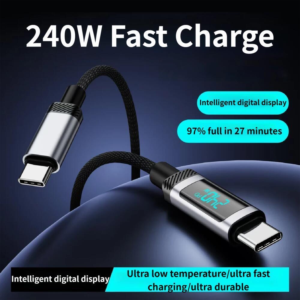 240 В PD3.1 48 В 5 А Кабель для быстрой зарядки USB C на Type C Кабель Цифровой дисплей 1 м / 2 м Провод для передачи данных Для мобильного телефона Macbook IPad Ноутбука