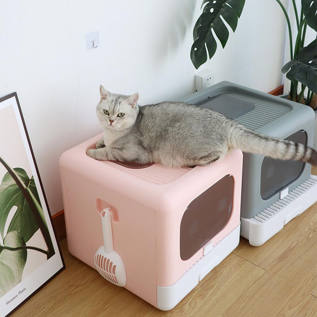Кошачий лоток большой пластиковый непроливающийся кошачий туалет розовый