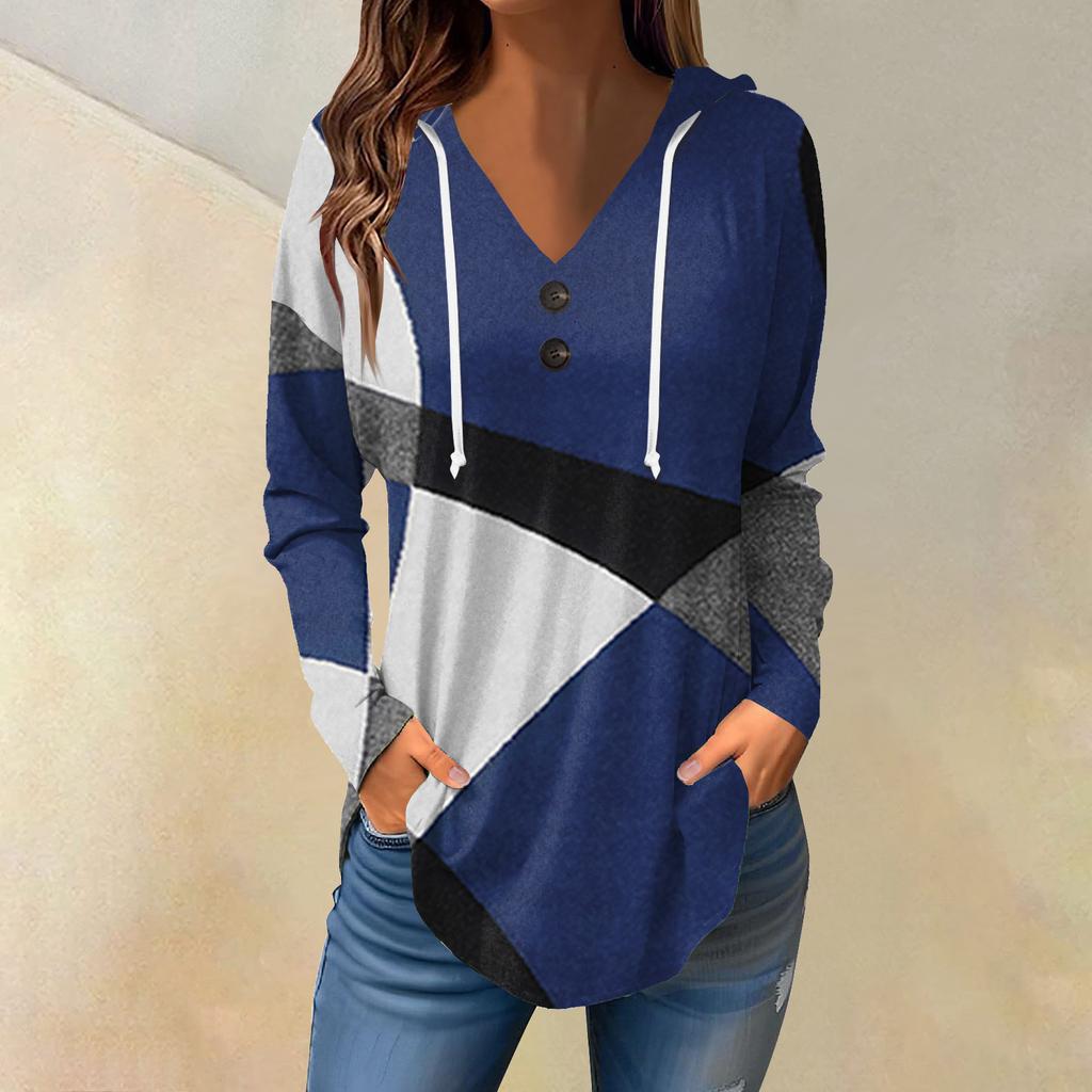 Женские повседневные модные однотонные толстовки с капюшоном на пуговицах и длинными рукавами с V-образным вырезом
