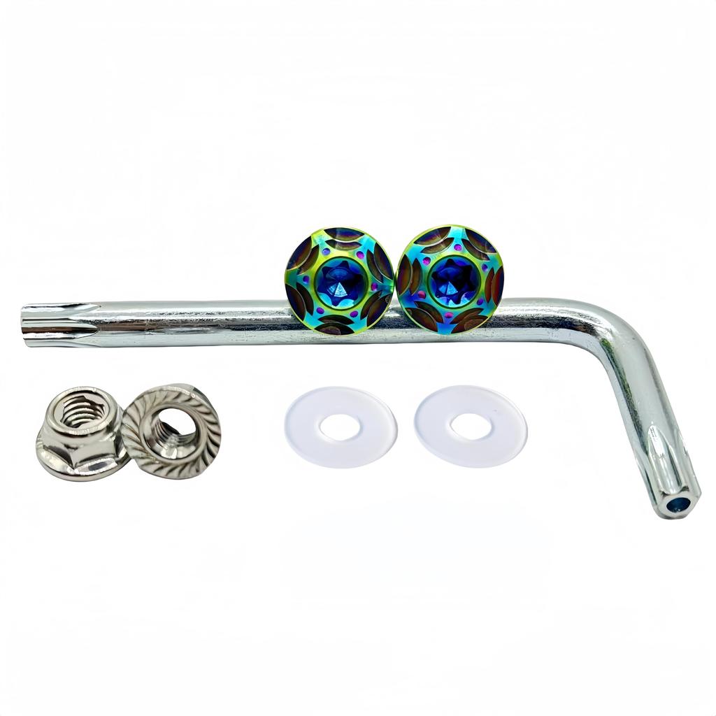 Kuroobaa Titanium Motorcycle License Plate Bolts M6x15mm Snowflake Design, Set of 2 (Rainbow)
