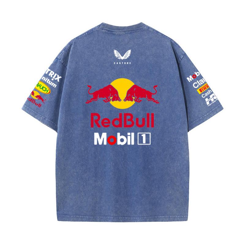 Летний гоночный костюм Формулы 1 Команда Red Bull Vestapan Униформа Короткий рукав Винтажная стирка Футболка Футболка с круглым вырезом