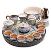 Small Apartment Household Ru Kiln Ceramic Kung Fu Tea Set, a Complete Set of Office Teapot, Teacup, Tea Tray Set