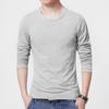 Men Top Solid Color Long Sleeve Round Neck Tee for Daily Wear Mid Length Lightweight Material Casual Style Sport Bottoming T-shirt