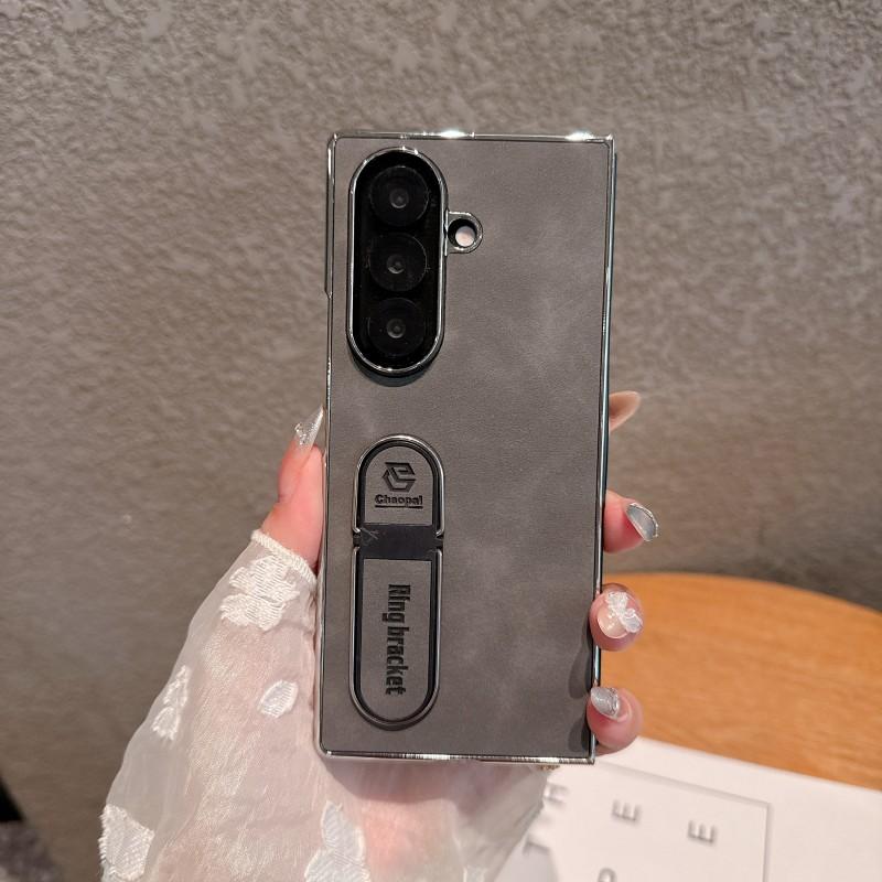 Для чехла на телефон Samsung Galaxy Z Fold 8 7 6 5 4 3, ощущение как кожа, гальванизированная ПК-кожа, кольцо-подставка для пальца,